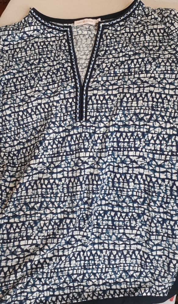 Tory Burch-Navy Embellished Linen Tunic-Small, GUC